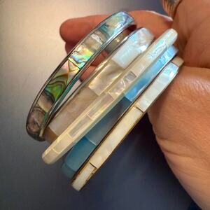 Vintage Colorful Mother of Pearl Abalone Bangle Bracelets